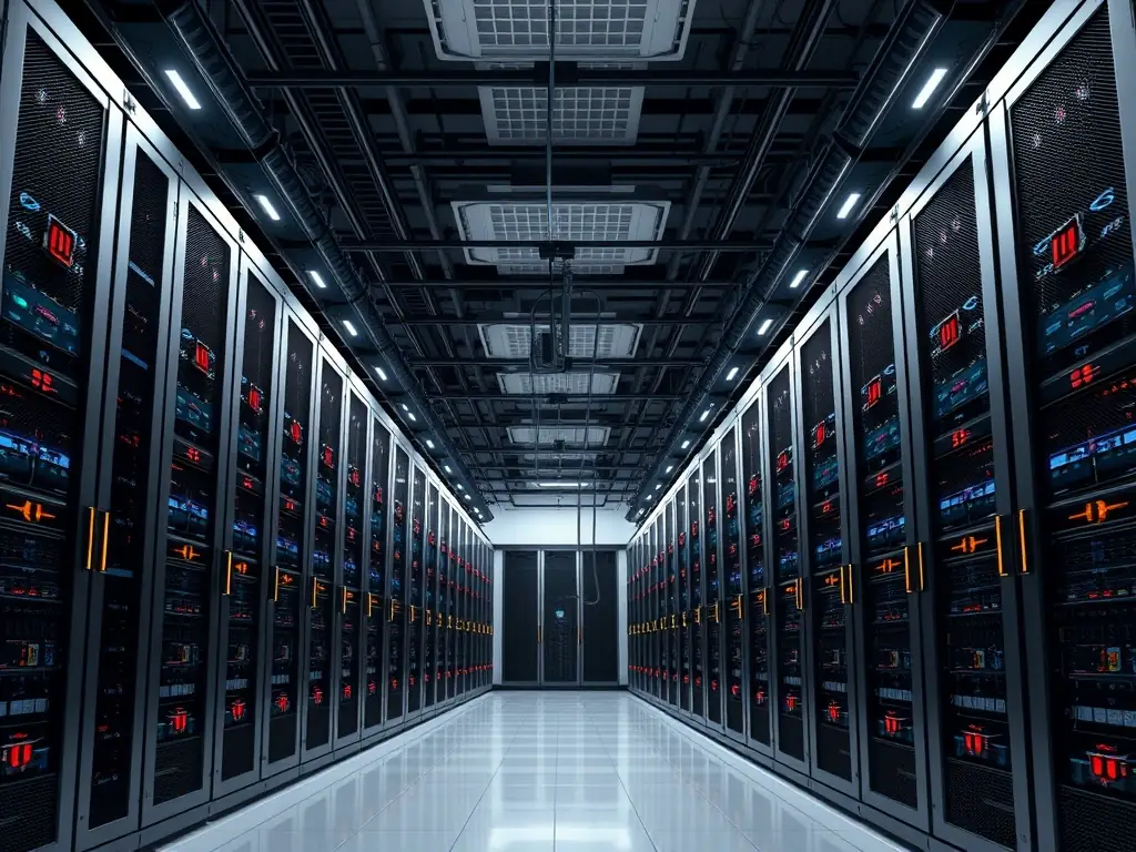 A server room with advanced IT infrastructure, symbolizing Masar AlTalaq's enterprise IT solutions.