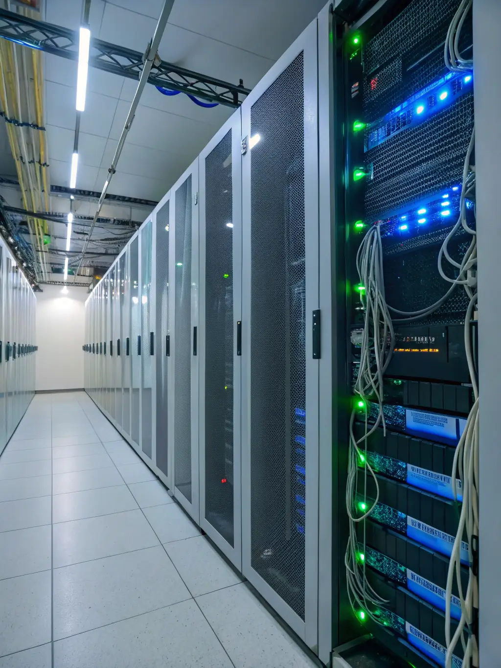 A secure data center with advanced security measures, highlighting Masar AlTalaq's focus on data protection and cybersecurity.